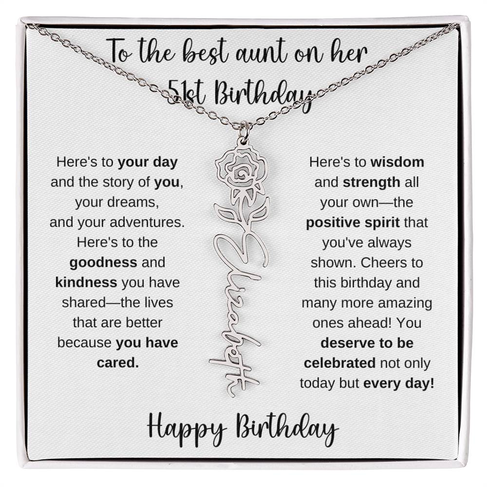 To The Best Aunt - Happy 51st Birthday | Flower Name Necklace