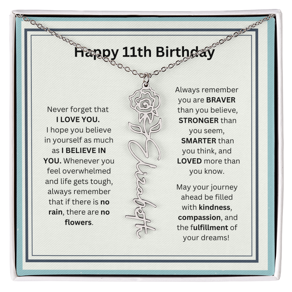 11th Personalized Birthday Gift - Flower Name Necklace