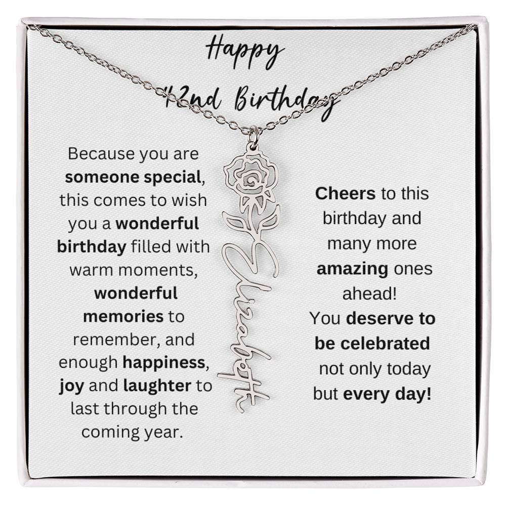 Happy 42nd Birthday - Flower Name Necklace