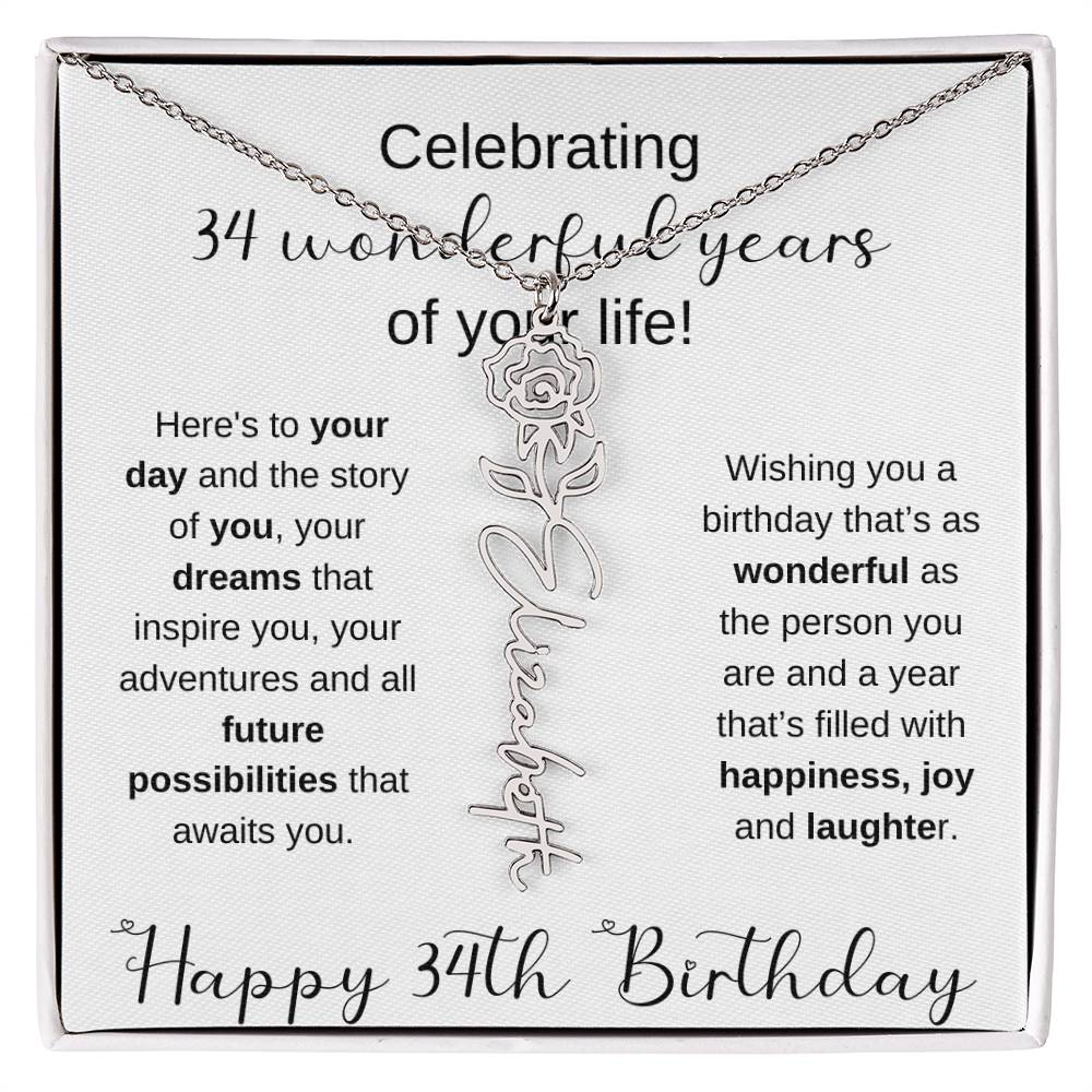Happy 34th Birthday | Flower Name Necklace