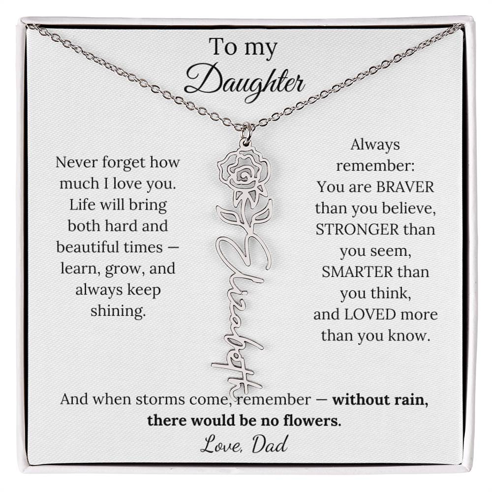 Personalized Jewelry Gift To My Daughter Birth Flower Name Necklace From Dad