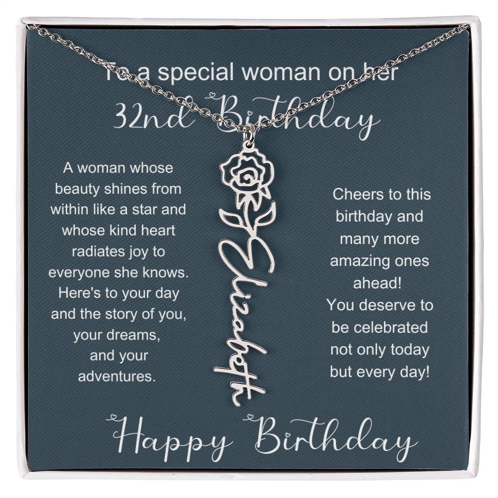 To A Special Woman On Her 32nd Birthday | Flower Name Necklace