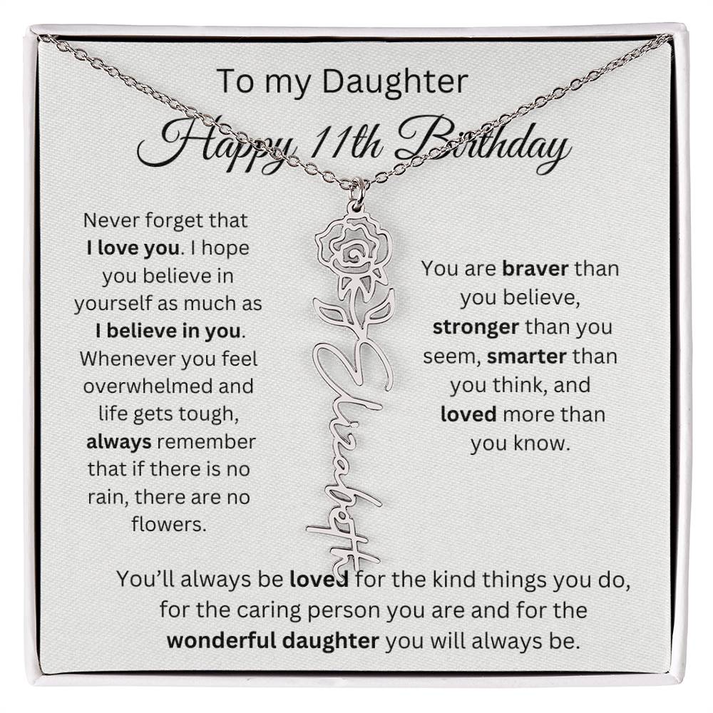 Happy 11th Birthday - Flower Name Necklace