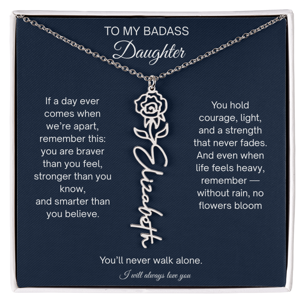 Badass Daughter Flower Name Necklace