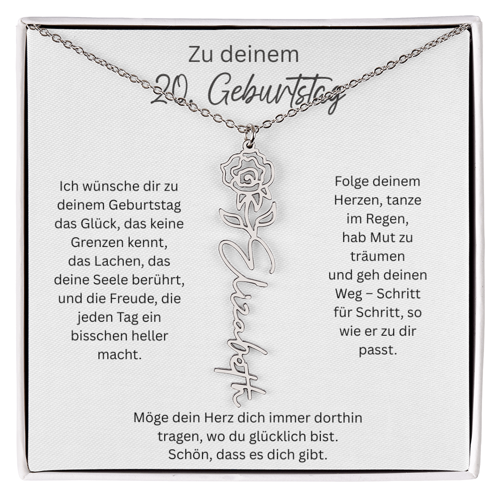 Geburtsblumen Namenskette zum 20 Geburtstag personalisiert Name Kette Gravur Geschenk
