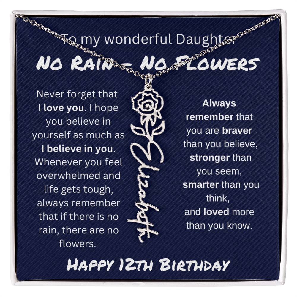 No Rain - No Flower | Happy 12th Birthday | Flower Name Necklace