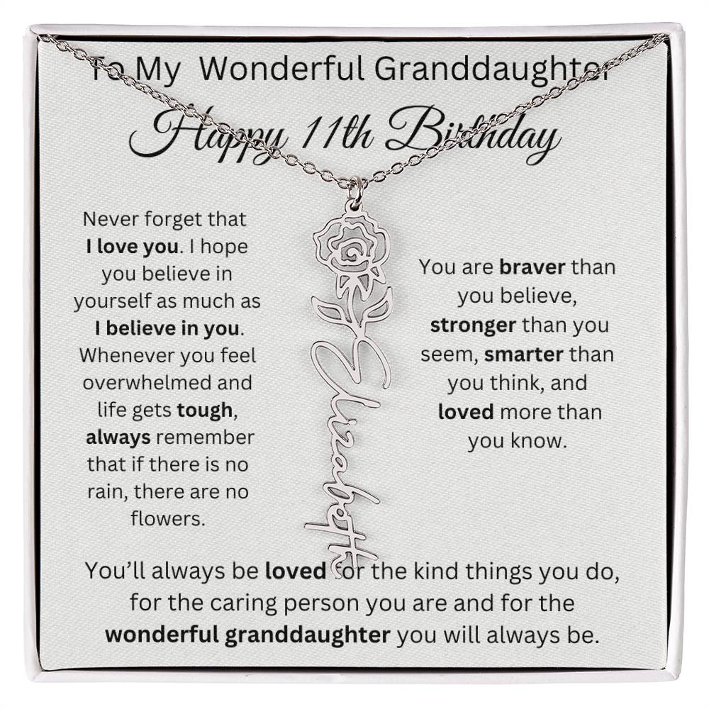 To My Wonderful Granddaughter - Happy 11th Birthday - Flower Name Necklace