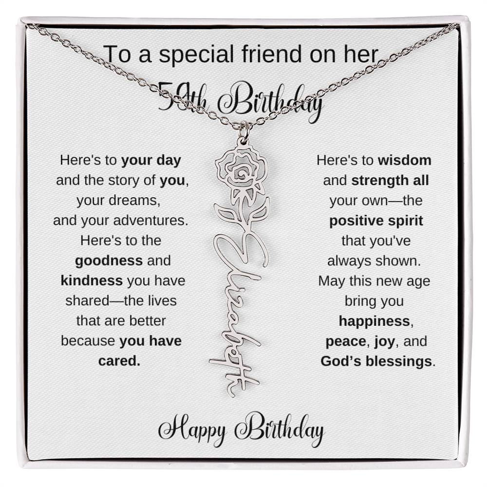 To A Special Friend | Happy 59th Birthday | Flower Name Necklace