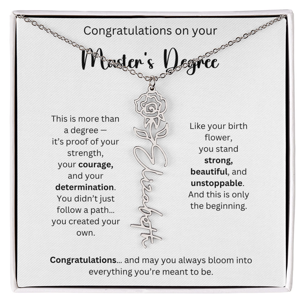 Masters Degree Graduation Gift - Personalized Birth Flower Name Necklace