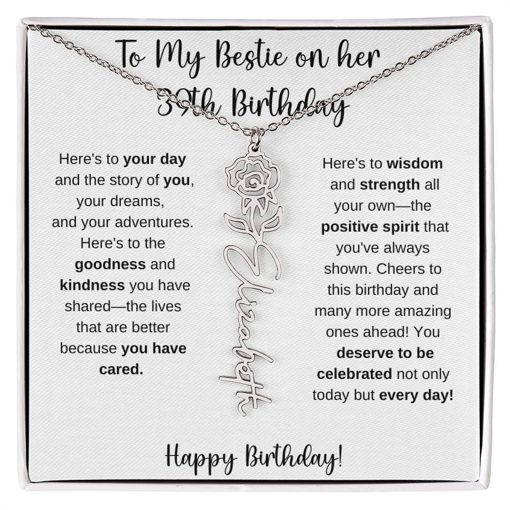 To My Bestie Happy 39th Birthday - Flower Name Necklace