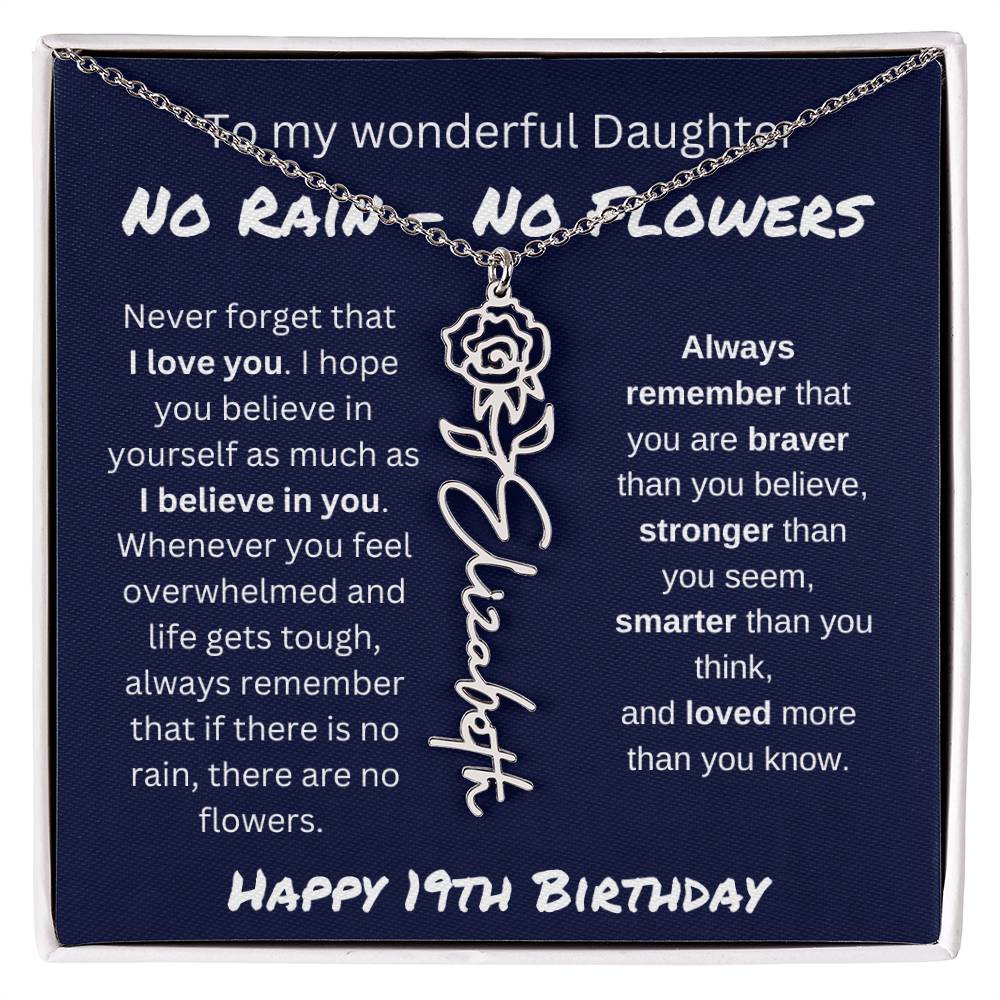No Rain - No Flower | Happy 19th Birthday | Flower Name Necklace