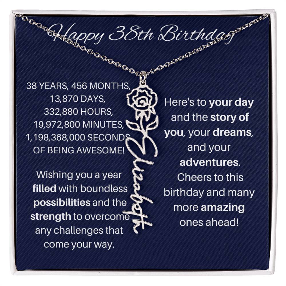 38th Birthday Birth Flower Necklace