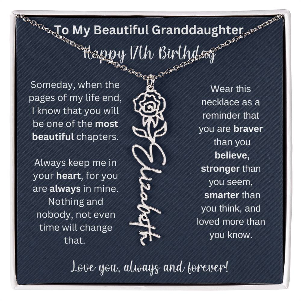 17th Birthday Gift For Granddaughter | Personalized Birth Flower Name Necklace