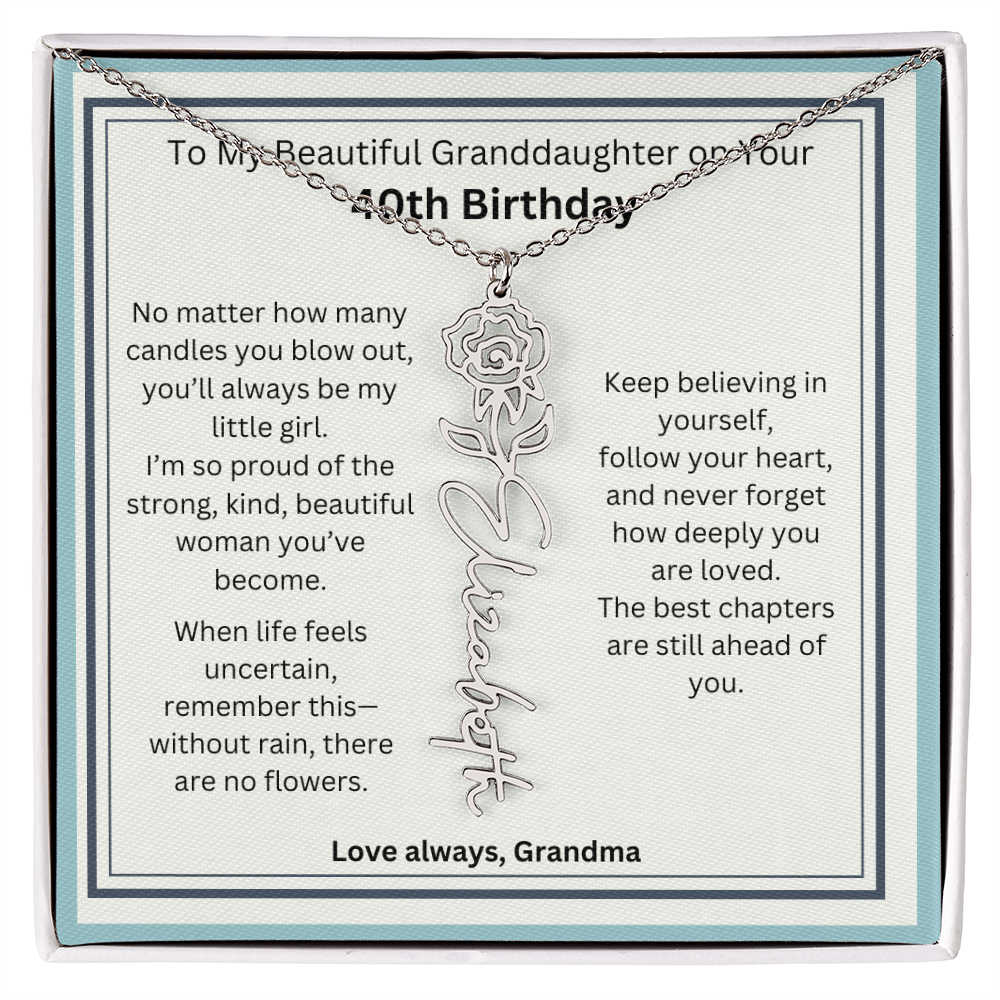 40th Birthday Gift for Granddaughter - Birth Flower Name Necklace