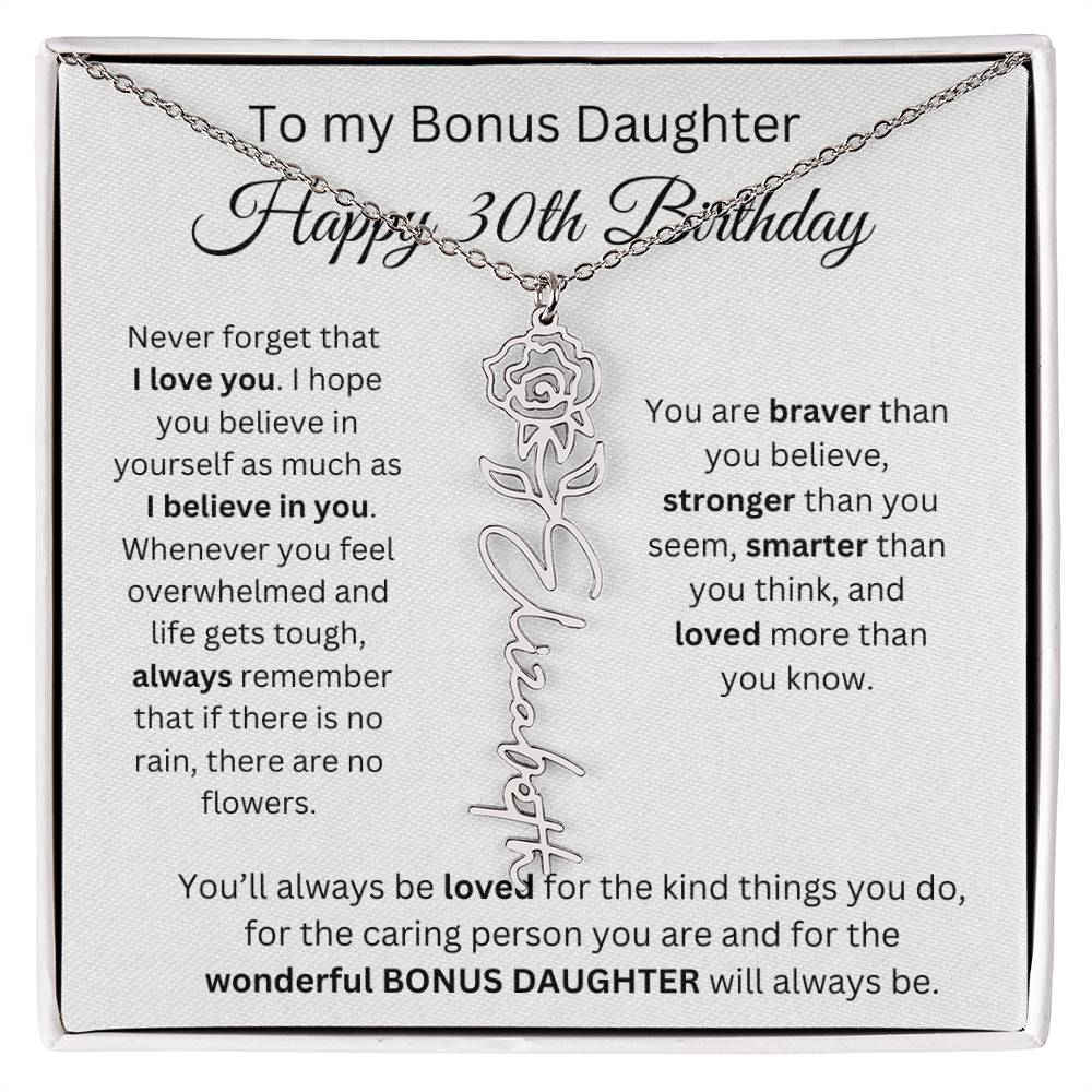 To My Bonus Daughter | Happy 30th Birthday | Flower Name Necklace