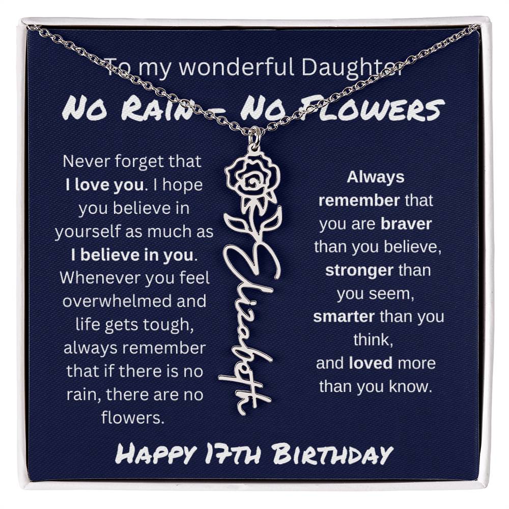 No Rain - No Flower | Happy 17th Birthday | Flower Name Necklace