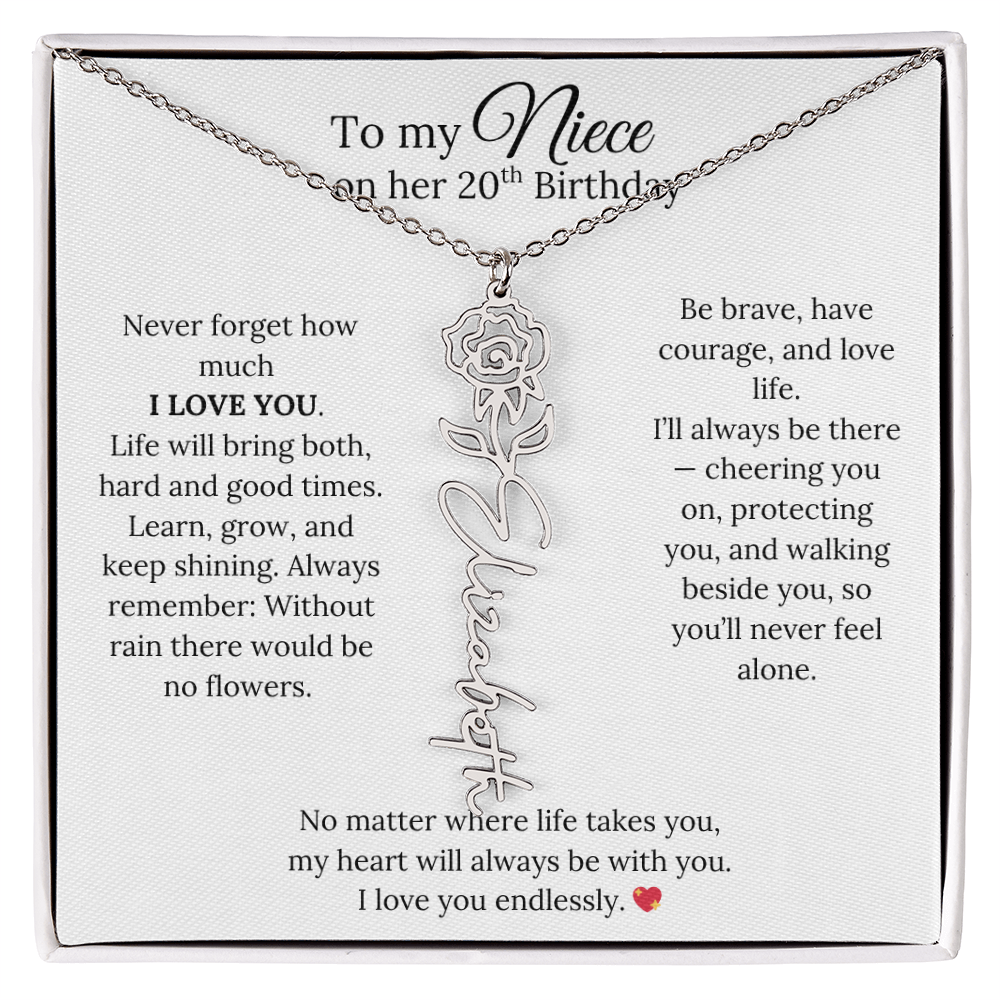 20th Birthday Gift from Aunt - Personalized Birth Flower Name Necklace