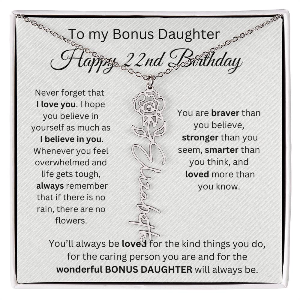 To My Bonus Daughter | Happy 22nd Birthday | Flower Name Necklace