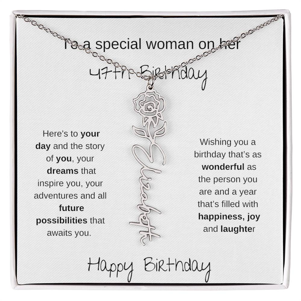 A Special Woman 47th Birthday | Flower Name Necklace