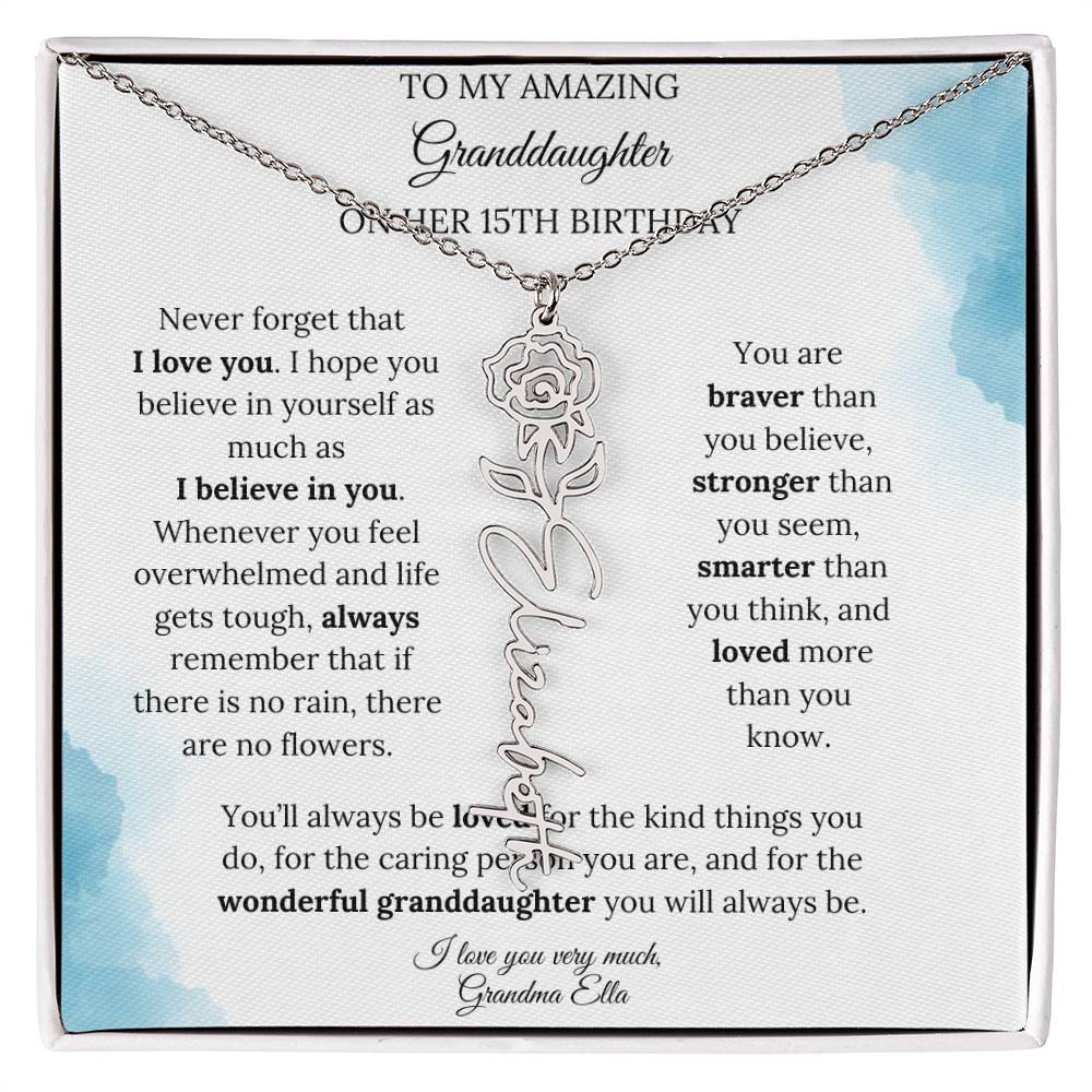 Birth Month Flower Name Necklace for My Granddaughter's 15th Birthday