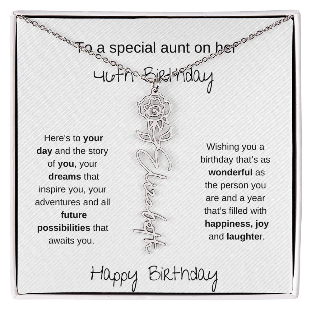 To A Special Aunt On Her 46th Birthday | Flower Name Necklace