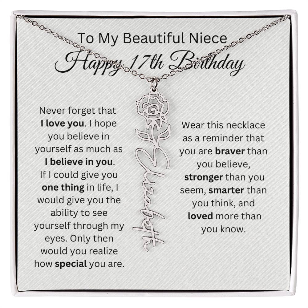 To My Beautiful Niece Happy 17th Birthday - Flower Name Necklace