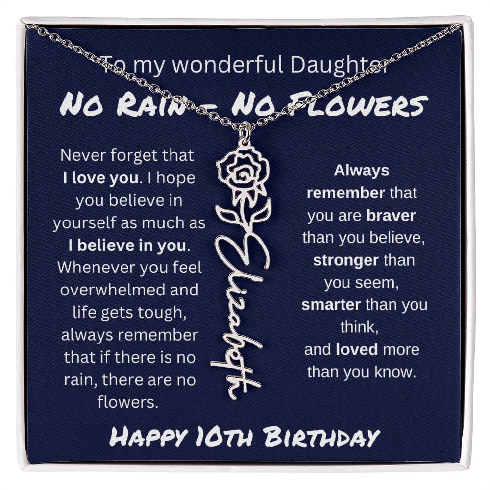 No Rain - No Flower | Happy 10th Birthday | Flower Name Necklace
