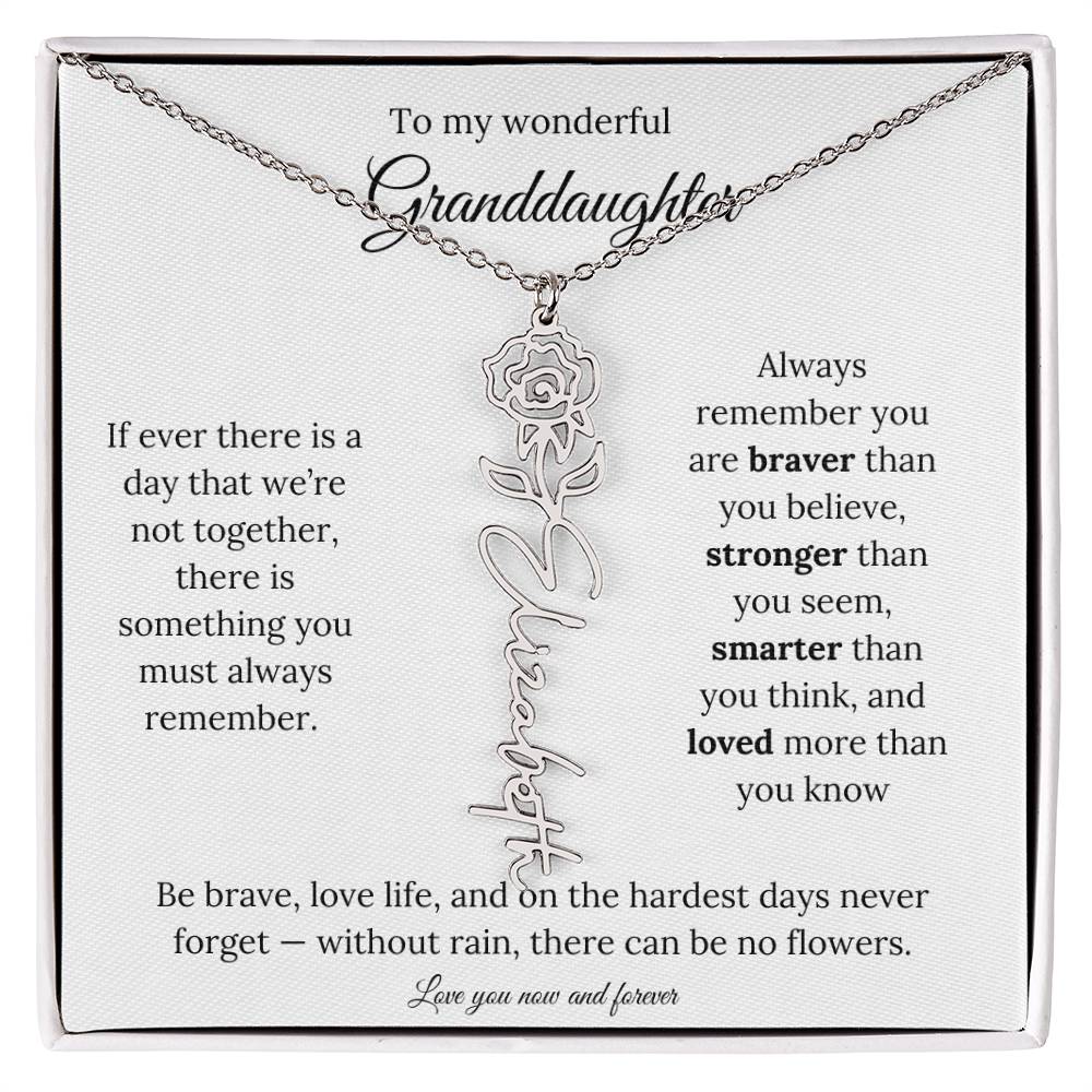 Birth Flower Necklace for Granddaughter | Personalized Engraved Floral Pendant Gift for Birthday / Keepsake