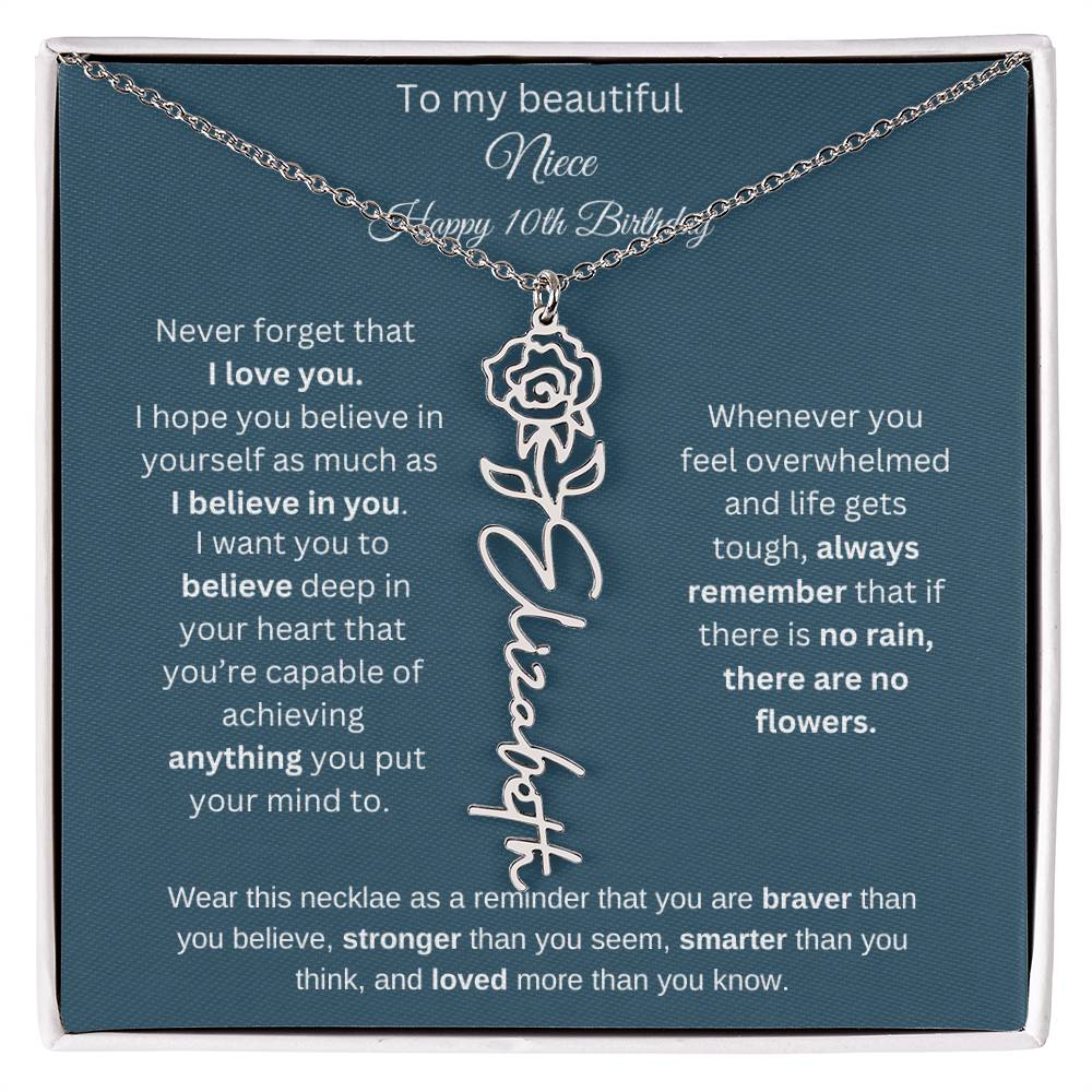 10th Birthday Name Birthflower Necklace Gift for Niece
