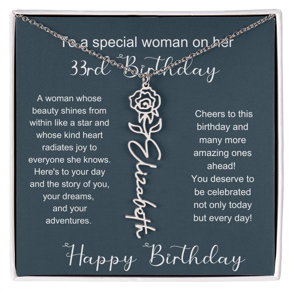 To A Special Woman On Her 33rd Birthday | Flower Name Necklace