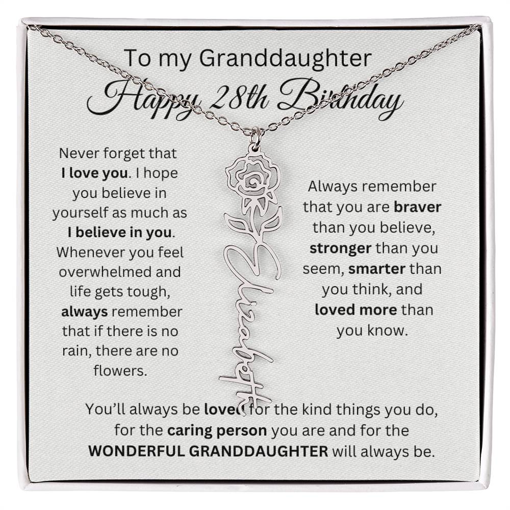 To My Granddaughter | Happy 28th Birthday | Flower Name Necklace