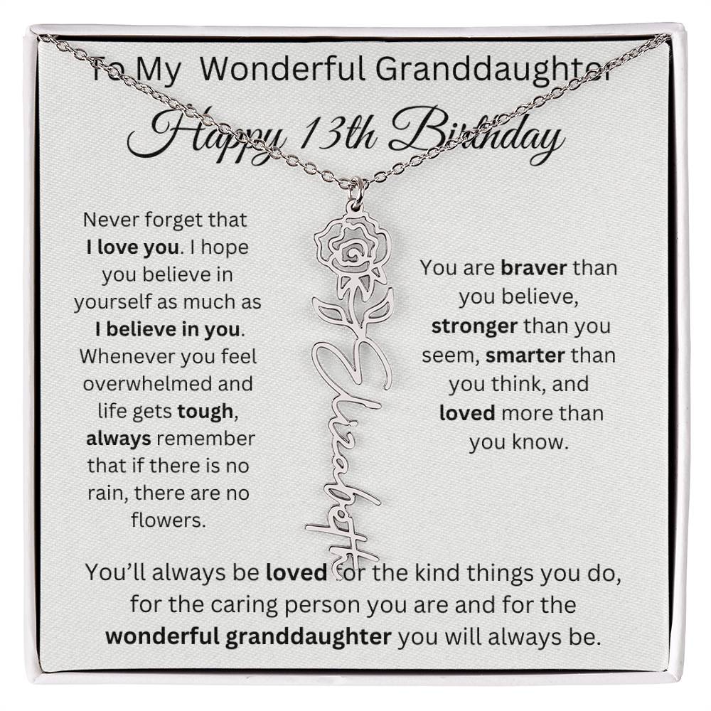 To My Wonderful Granddaughter - Happy 13th Birthday - Flower Name Necklace