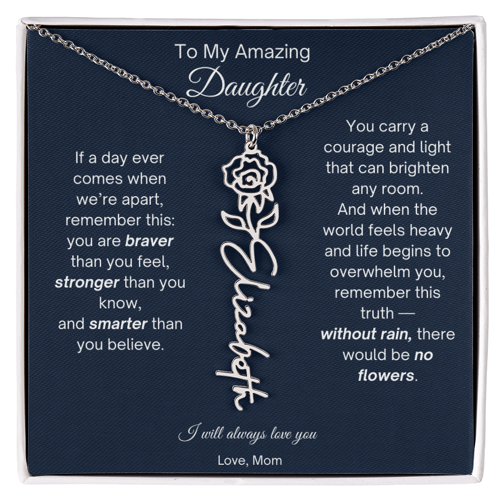 Daughter Necklace from Mom - Birth Flower Name Necklace