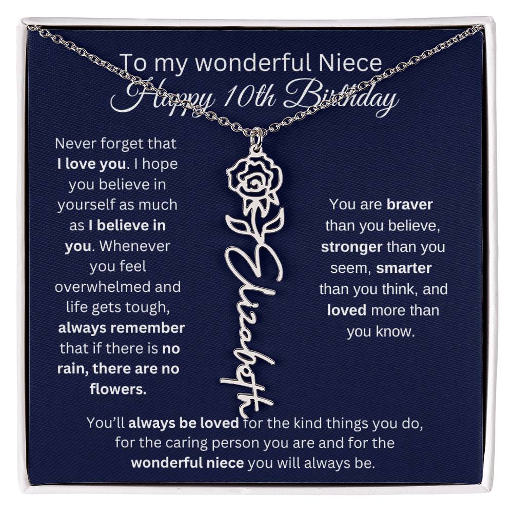 To My Wonderful Niece | Happy 10th Birthday | Flower Name Necklace