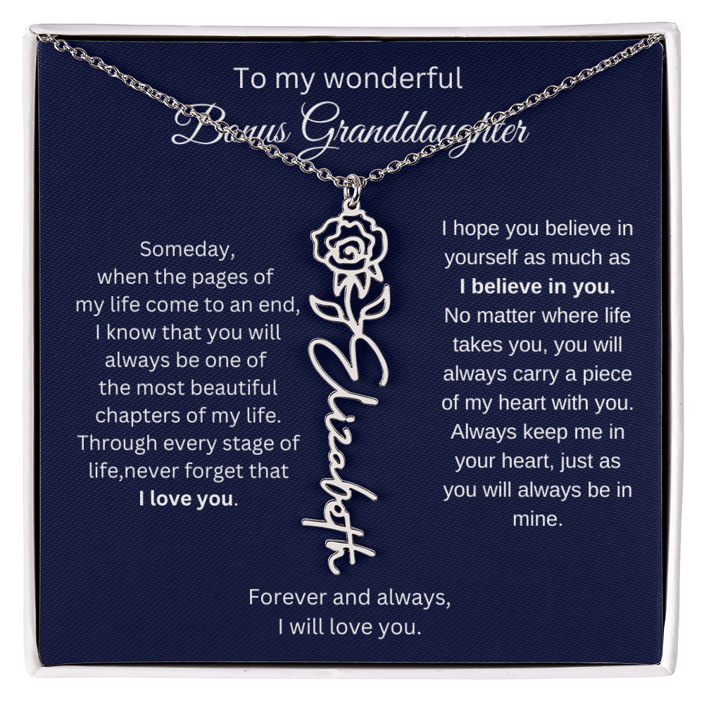 To My Bonus Granddaughter Jewelry Gift - Birth Flower Name Necklace
