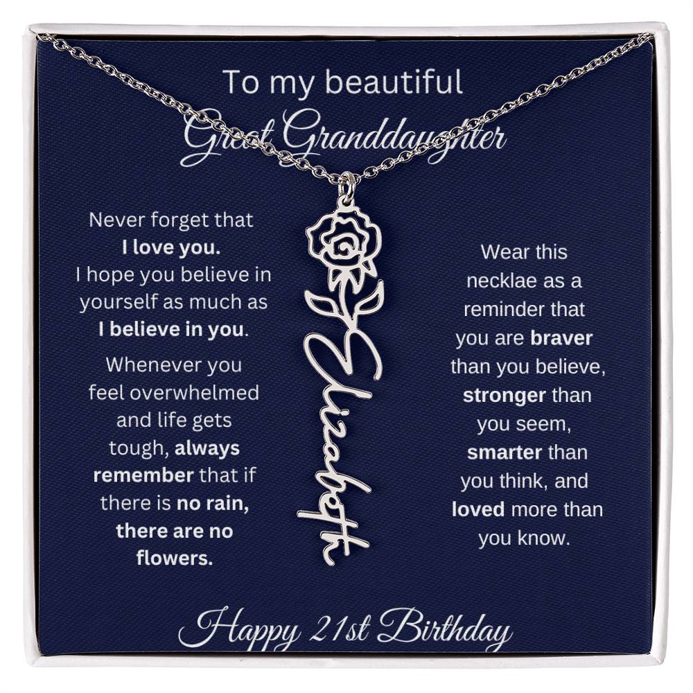 Personalized 21st Birthday Gift Great Granddaughter | Flower Name Necklace