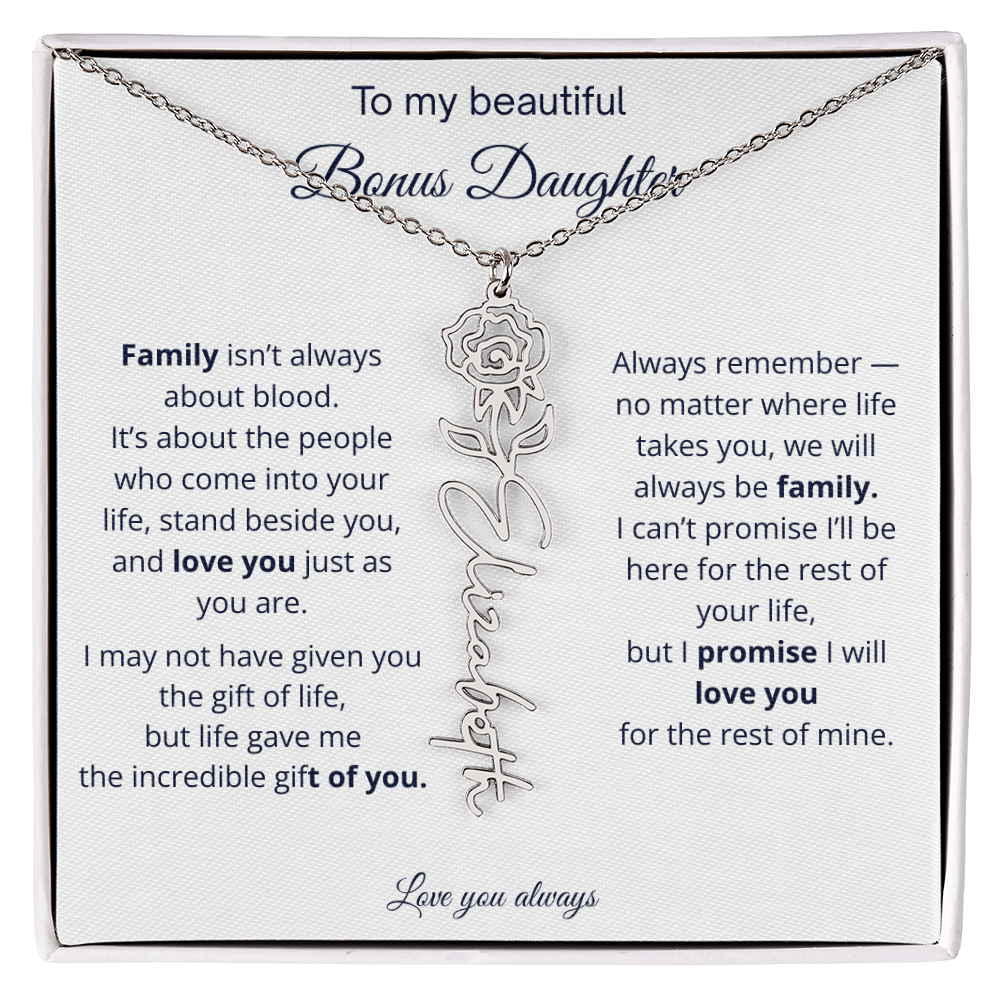 To My Beautiful Bonus Daughter | Love You Always | Birth Flower Name Necklace