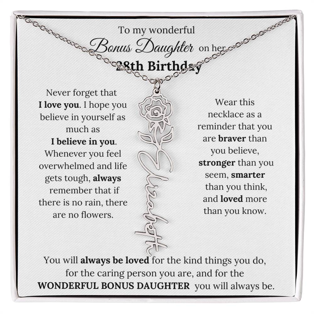 To My Wonderful Bonus Daughter On Her 28th Birthday | I Love You | Flower Name Necklace