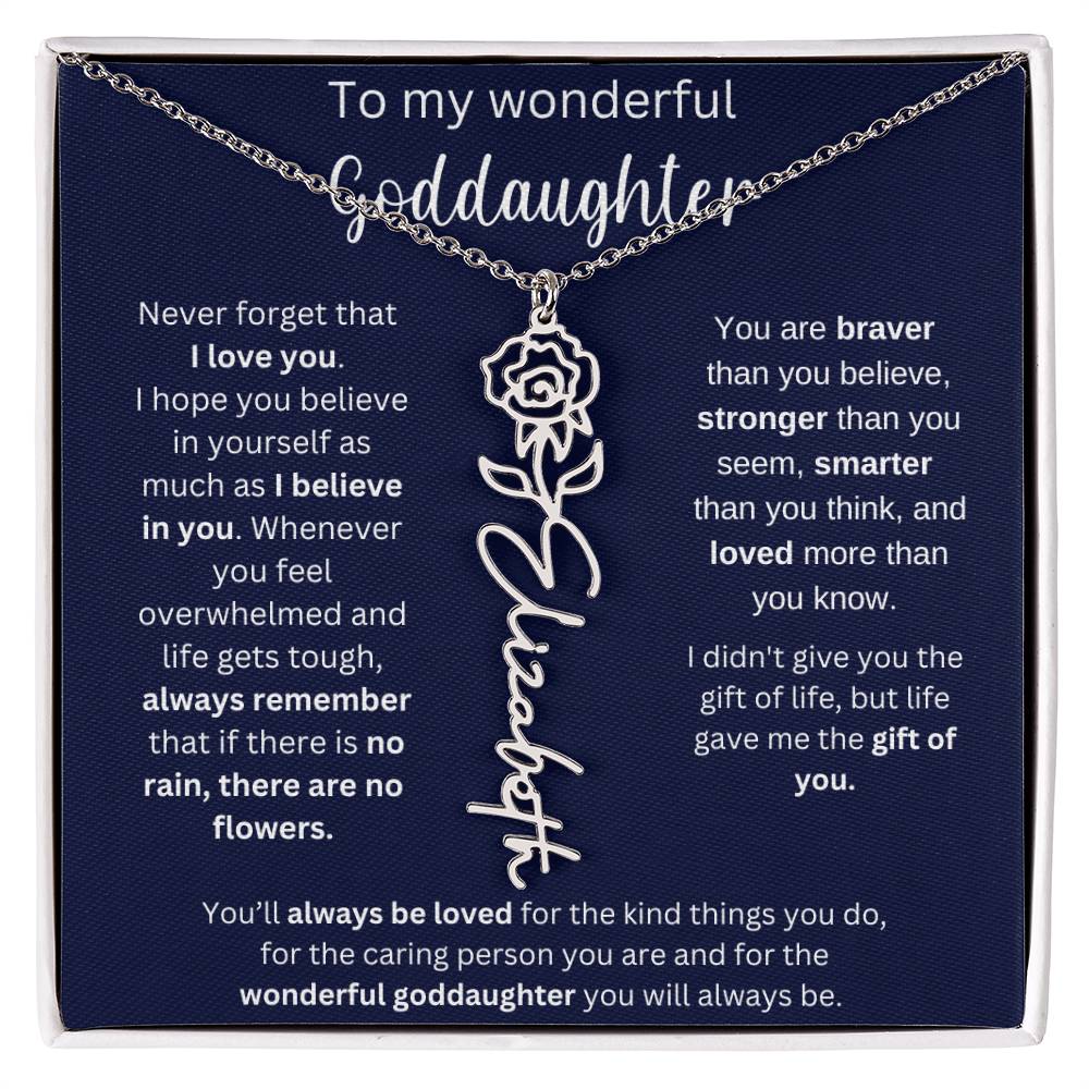 To My Wonderful Goddaughter | You'll Always Be Loved | Flower Name Necklace