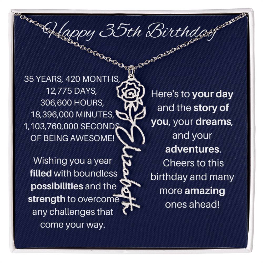 35th Birthday Birth Flower Necklace