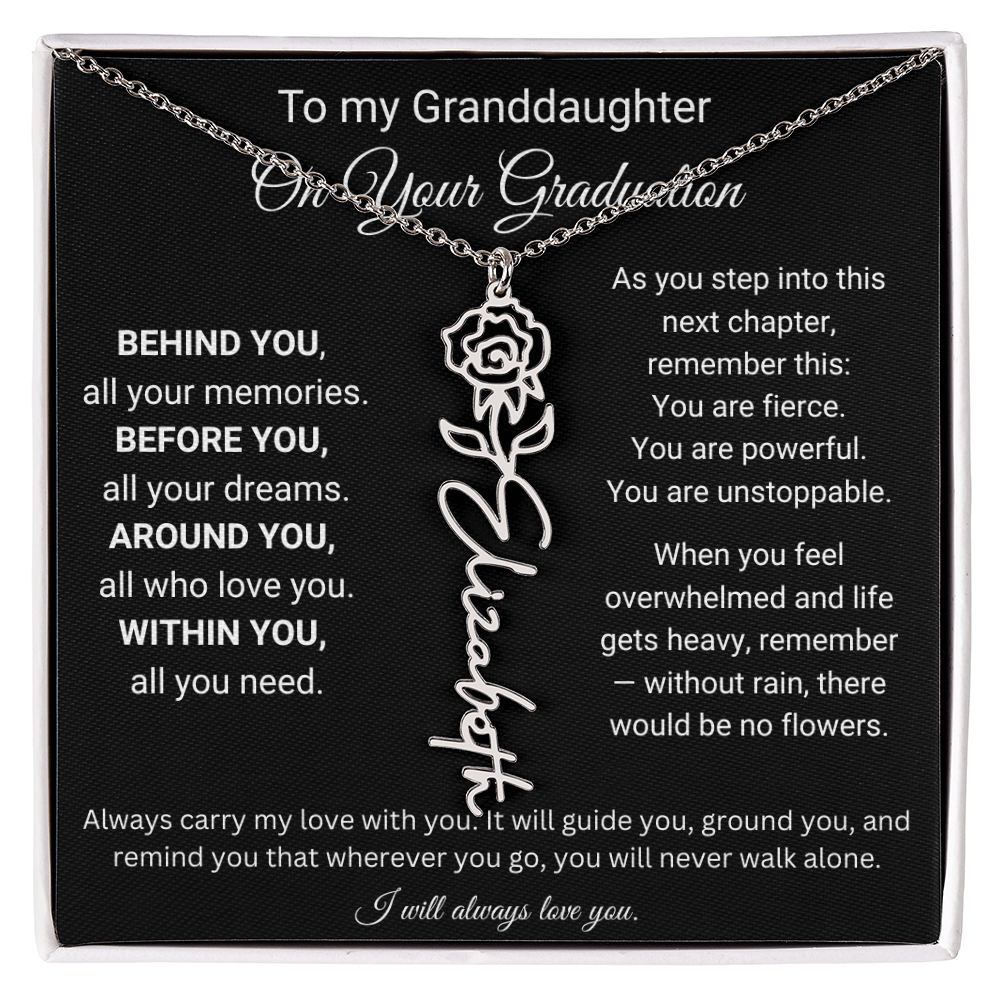 To My Granddaughter On Your Graduation | You're Unstopable | Flower Name Necklace