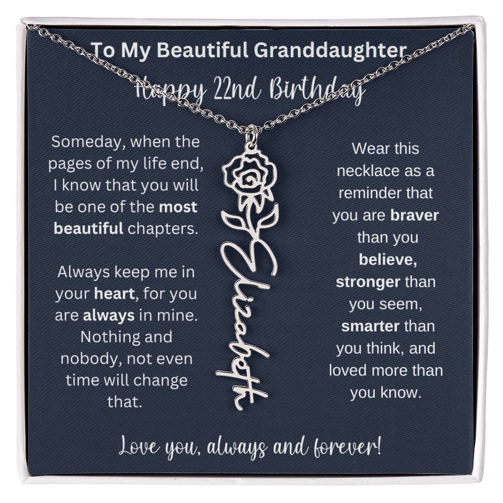 22nd Birthday Gift For Granddaughter | Personalized Birth Flower Name Necklace