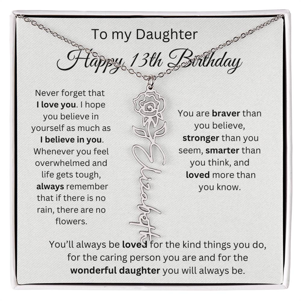 Happy 13th Birthday - Flower Name Necklace