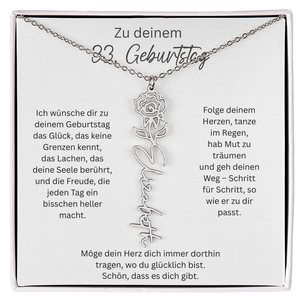 Geburtsblumen Namenskette zum 33 Geburtstag personalisiert Name Kette Gravur Geschenk