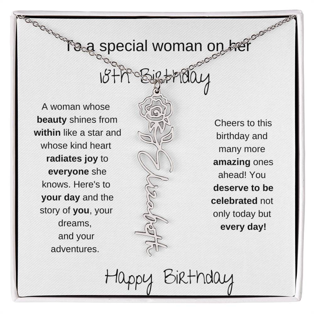 To A Special Women On Her 18th Birthday - Flower Name Necklace