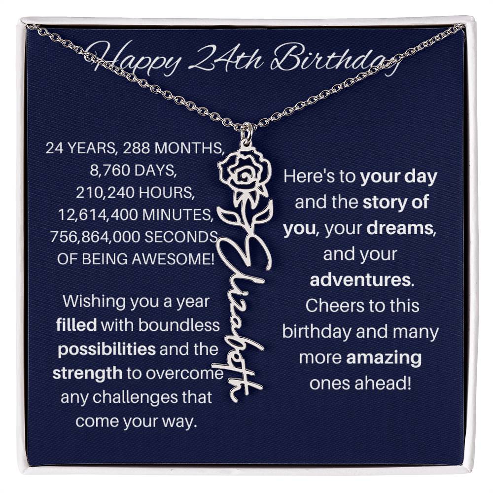 24th Birthday Birth Flower Necklace