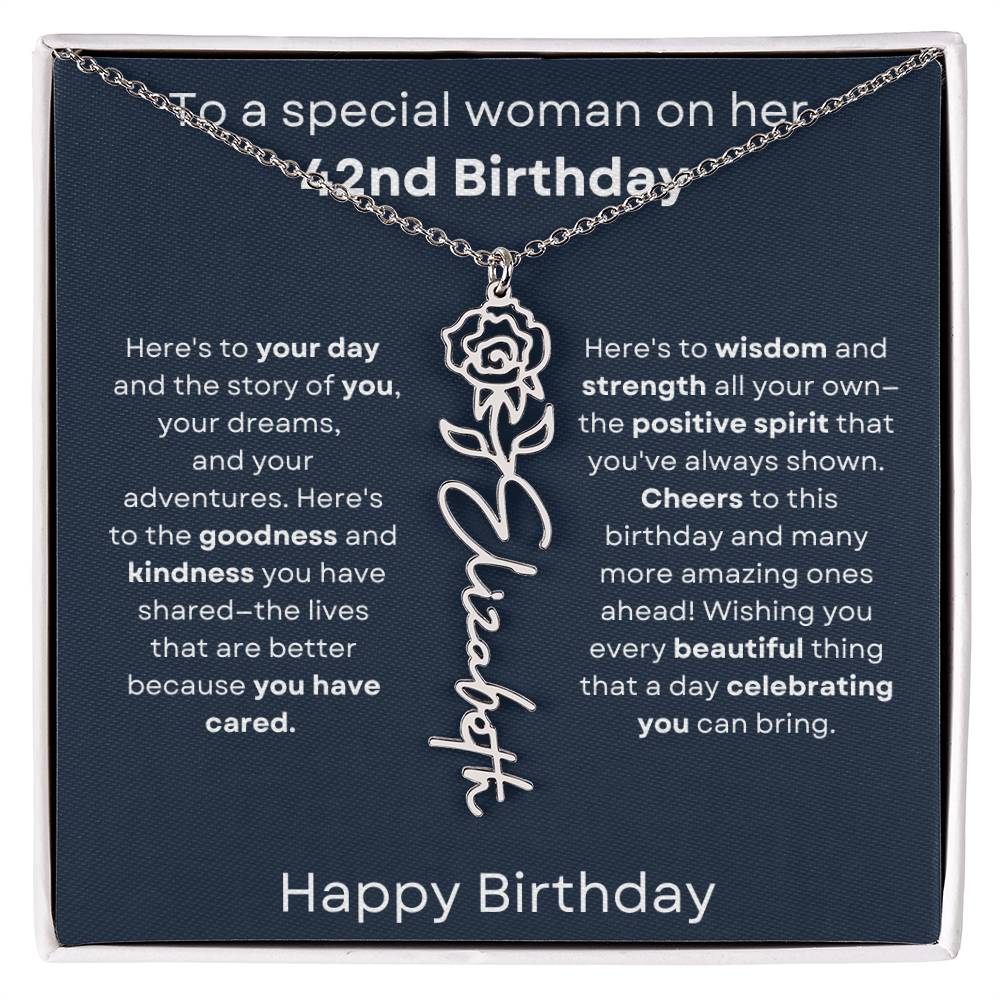 To A Special Woman On Her 42nd Birthday - Flower Name Necklace