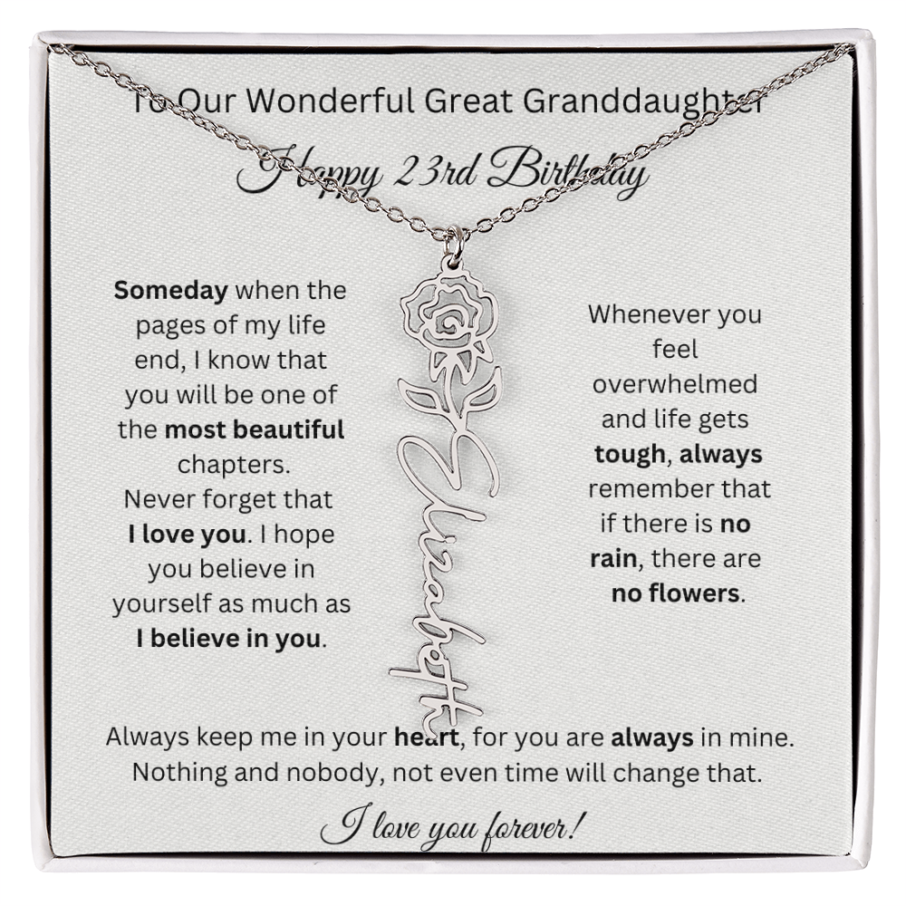 Birthflower Name Necklace To My Great Granddaughter's 23rd Birthday
