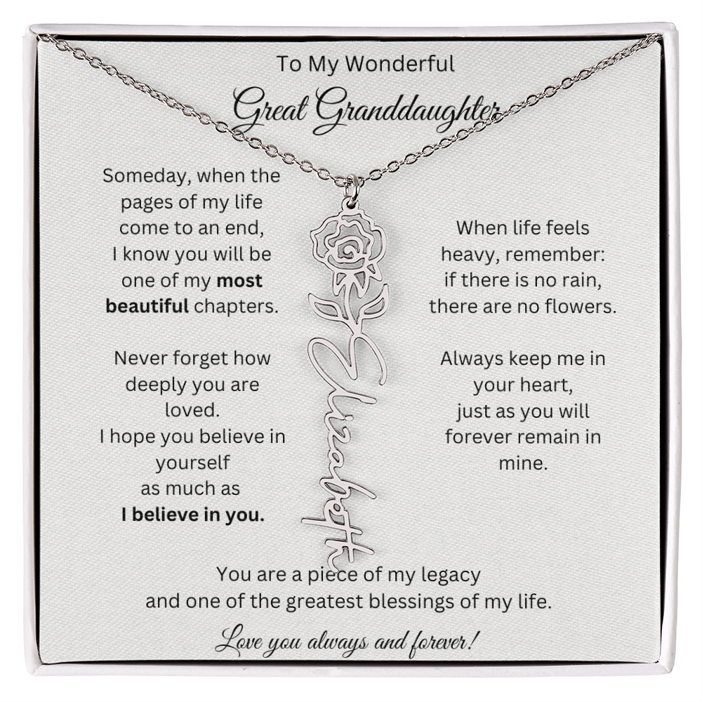 Great Granddaughter Gift - Custom Birth Flower Name Necklace