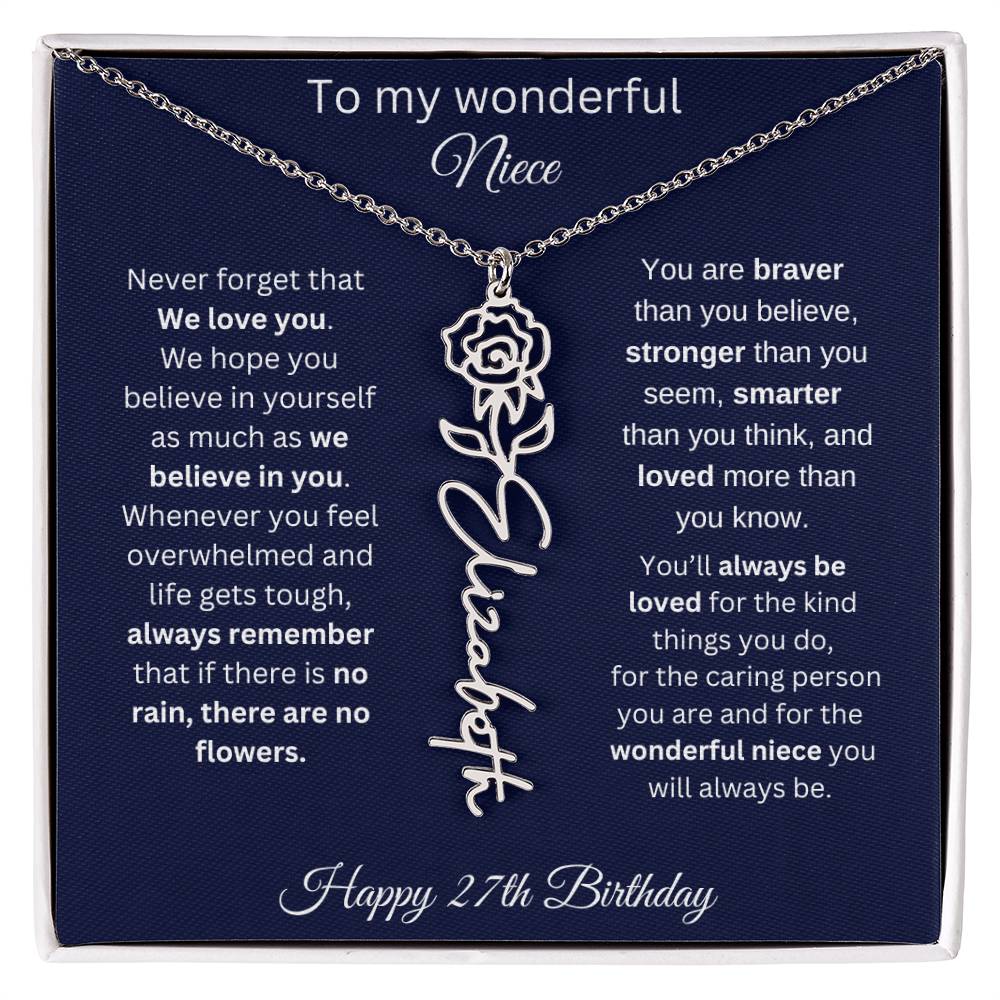 27th Birthday Gift For Niece - Personalized Birthmonth Flower Name Necklace